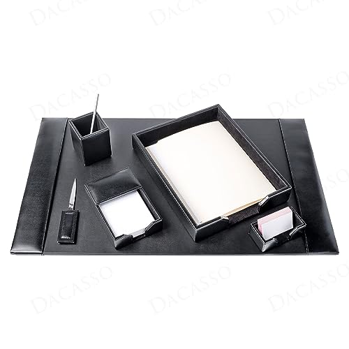 Dacasso 6 Piece Black Bonded Leather Luxury Desk Accessory Set - Desk Pad & Organization Essentials