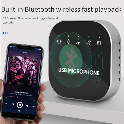 Bloepum Desktop USB Conference Speakerphone BT Microphone 360° Omnidirectional Condenser Computer Mic with Speaker