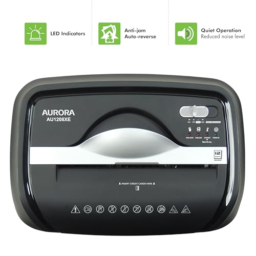 Aurora AU1208XE Anti-Jam 12-Sheet Crosscut Paper/Credit Card Shredder with 4.8 Gallon Wastebasket
