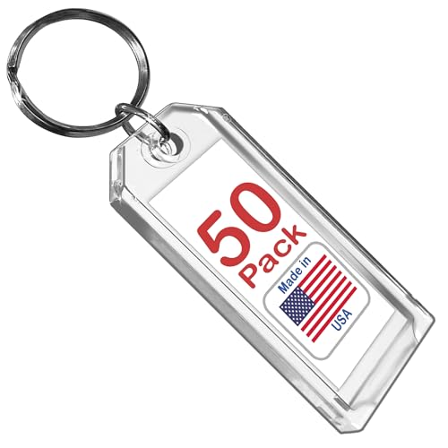 Premium Key Tag 3” Slip-Slot Plastic Heavy Duty (Clear Crystal Color) (50 Pack) (Label and Ring included) (Made in USA)