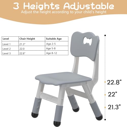 Jojoka Adjustable Kids Chairs 2pcs - 3 Level Height Adjustable Toddler Chair for Ages 3-8 - Ergonomic Backrest, Durable Plastic, Non-Slip Feet - Home, Kindergarten, Classroom & Activities - Dark Gray