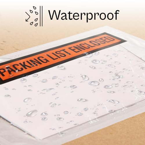 PSBM 1000 PCS, 5.5 x 10 Inch, Panel Face Back Side Load Packing List Envelopes, Orange/Black Printed for Invoices & Slips