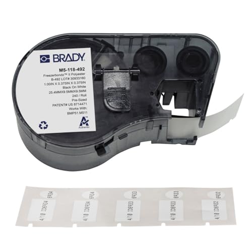 Brady Authentic (M5-118-492) FreezerBondz™ Ultra-Thin Cryogenic Polyester LBL .375 x 1 x .375Dia Black on White, 240 Labels. for use with the BMP51 and M511 Label Printers