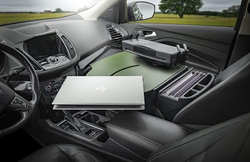 AutoExec Roadmaster Car Desk for Your Vehicle Workstation and Mobile Office, Army Green with Printer Stand
