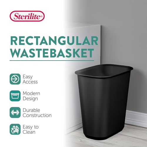 Sterilite Rectangular Wastebasket 5.5 Gallon, Black, 12-Pack