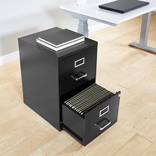 OSP Home Furnishings 2 Drawer Locking Metal File Cabinet, Black