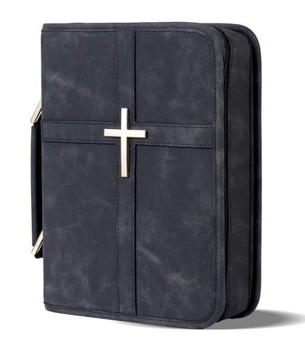 Vegan Leather Bible Cover Case, Bible Bag with Phone Pocket, Bible Case for Men Women, Christian Gift Box Packaging (Black)