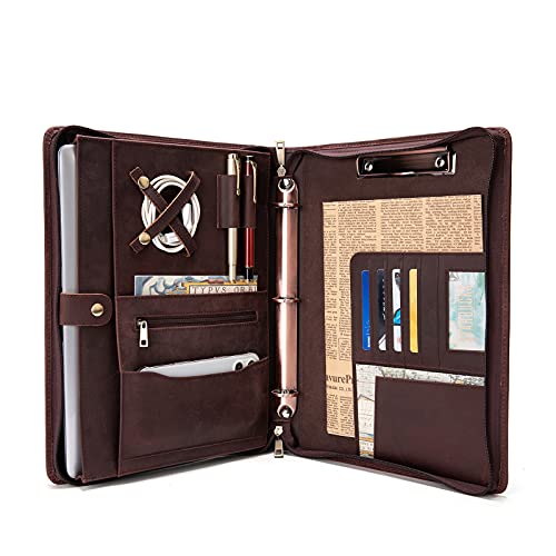 YIWEN Leather Portfolio 3 Ring Binder with Handle for 8.5 x 11 Notepad