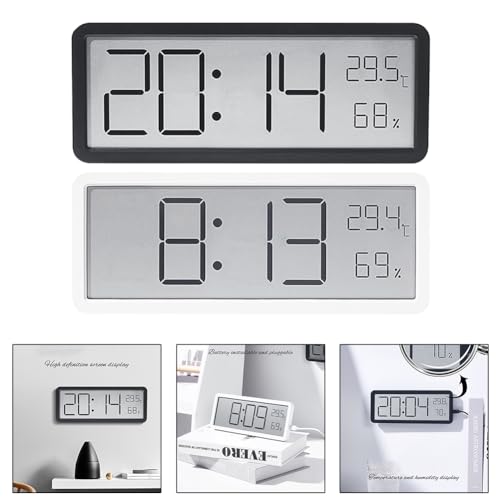 Digital Clock Large Display, LCD Screen Digital Wall Clock Time Temperature Humidity Display Electronic Clock,USB Ports Modern Decoration for Home Bedroom Decor (BLACK)