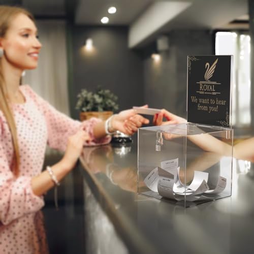 Marketing Holders Clear Donation Box with Lock 8 Inch Locking Ballot Box with Removable 8.5" x 11" Header Sign Holder Clear Acrylic Cube Suggestion Bin