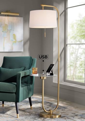 Possini Euro Design Volta 66" Tall Antique Brass USB Tray Table Floor Lamp