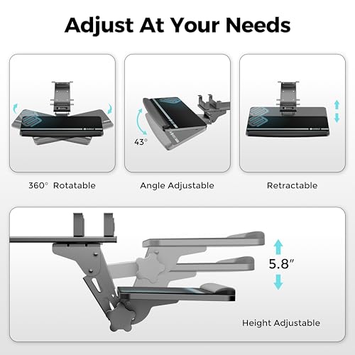 EUREKA ERGONOMIC Keyboard Tray Height Adjustable, Swivel Tilt Computer Keyboard Drawer Under Desk, 25x9.13'' Sliding Keyboard & Mouse Platform with Mouse Pad for Typing, Black