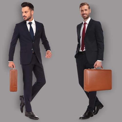 Da leather villa Full Grain Leather Briefcase Attache Case For Unisex Size L18 * W5 * H12 Inches Expandable Briefcase Bag (Tan)