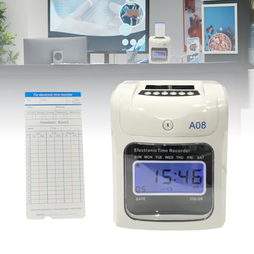 Auto-Align Employee Time Clock for Small Business, LCD Attendance Punch Clock Machine with 50 Time Cards, Paper Card Recorder with Ink Ribbon & Security Keys for Office Payroll Tracking, 1 Pcs