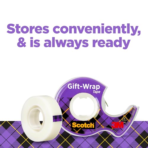 Scotch Gift-Wrap Tape with Dispensers, Clear Satin Finish, Invisible on Most Wrapping Paper, Photo-Safe, 3/4 in x 650 in Each, 12 Rolls for Holiday Gift Wrap