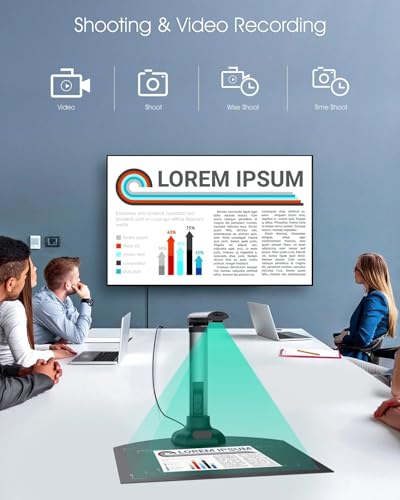 Document Camera 12MP USB A3/A4 Size Portable Book Scanner with Extension Stand OCR Zoom Paint Tool for Teachers Laptop