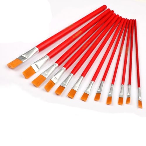 YUANQING Red Stem Nylon Flat Oil Painting Brush Acrylic Watercolor Art Brush Paint Layout
