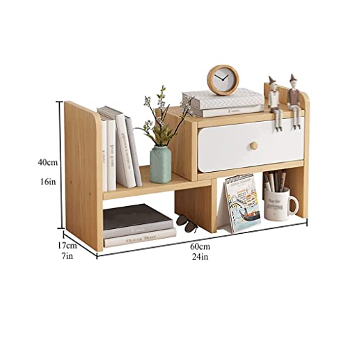 UINGBPXT Bookcase Expandable Desktop Bookshelf with Drawer Wood Adjustable Desktop Organizer for Home and Office Supplies Display Shelf Rack High Capacity