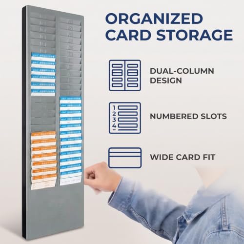 Time Card Holder for Wall Mount * 24 Slots Heavy Duty Plastic Attendance Rack with Numbered Slots for Office Factory School Organization, Blue