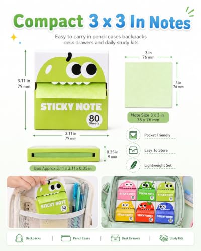 Transparent Sticky Notes Glitter 6 Fruit Monster Pull Out Dispenser Boxes