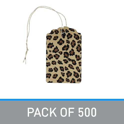 SSWBasics Large Brown Leopard Scalloped Clothing Tags - Strung Hang Tags for Clothes with Tags - 3¼”H x 2”W - Pack of 500