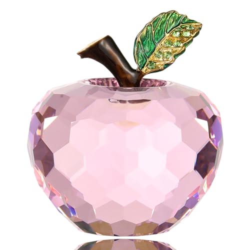 Dytartzx Crystal Apple Figurine Paperweight Handmade Statue Ornament Home Decoration Collectible Birthday Box (Pink-60mm)