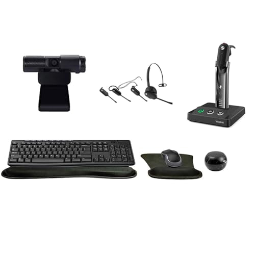 Yealink WH63 Mono Bluetooth Noise Canceling Mic Headset, Bundle with Cam 313 2MP Webcam for Office, MK270 Wireless Keyboard and Mouse, Gel Wrist & Mouse Pad, Mini Speaker