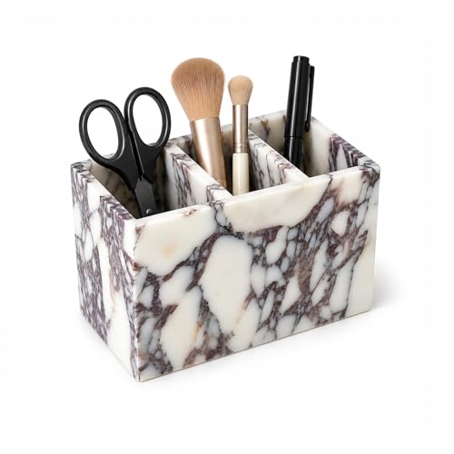 Artisanal Abode 3-Compartment Natural Marble Desk Organizer, 5.91 in