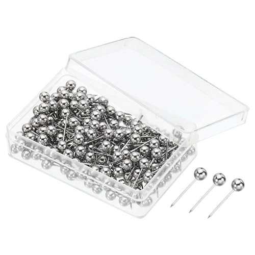 Pins 200Pcs 4x15mm Pins Round Head Map Tacks Thumb Steel Point for World Maps Cork Boards Great for Displaying Or Hanging(Silver Tone)
