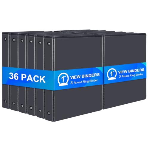 ViVin 1 Inch Binders 3 Ring, Sturdy 3 Ring Binder, 36 Pack Bulk, Black