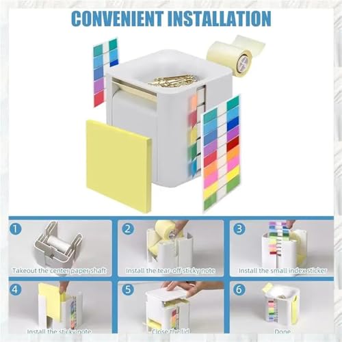 Xuanqiu 5-in-1 Cube Sticky Note Holder Dispenser with Notes Tabs Roll for Desk Organization