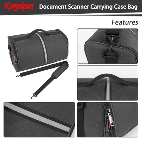 Kingshion Large Document Scanner Carrying Case Bag, Dust-Proof, Anti-Scratch, With Handle and Shoulder Strap Compatible with Plustek Scanner, Fujitsu Fi series, Brother and Raven Scanner Use-Dark Grey