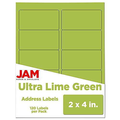 JAM PAPER Shipping Address Labels - Standard Mailing - 2 x 4 - Ultra Lime Green - 20 Packs of 120