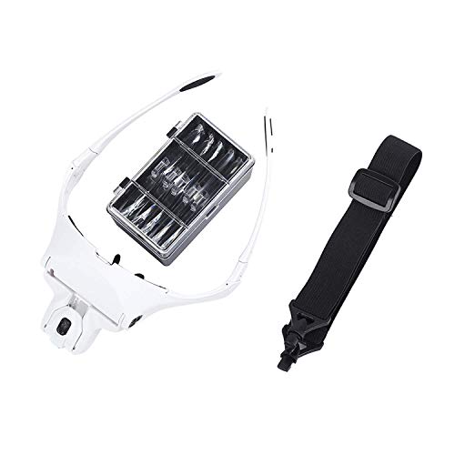 EUQKKWLOY Headband Magnifier,Headband Magnifier,5 Lens 1.0X-3.5X Headband Glasses Magnifier with 2 Led Lights,Abs Material White Hands Free Magnifying Glass