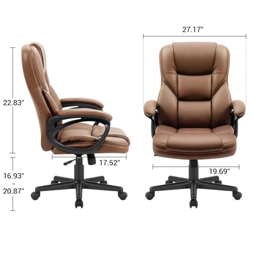 Furmax Office Executive Chair High Back Adjustable Managerial Home Desk Chair, Swivel Computer PU Leather Chair with Lumbar Support (1, Light Brown)