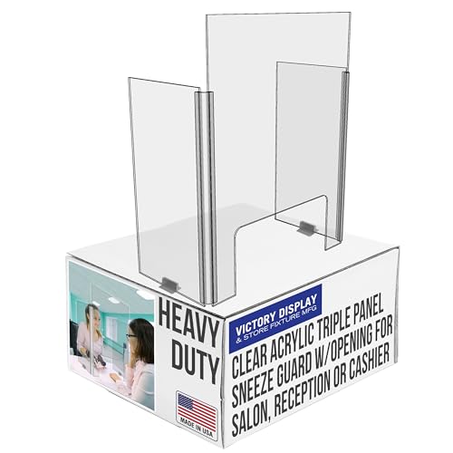 Clear Acrylic Triple Panel Sneeze Guard (24"x31") w/Opening for Salon, Manicure, Nails, Counter, Reception, Checkout- Protect/Shield Employee, Cashier, and Customer from Coughing and Sneezing