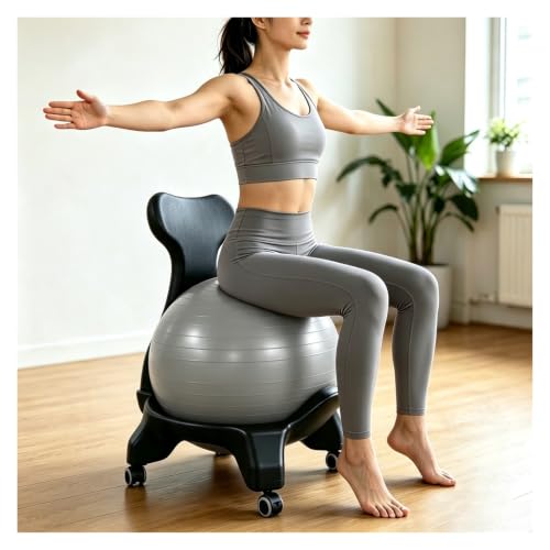 SRNSAEB Workout Ball Chair with Back Support, Exercise Ball Rollling Stool