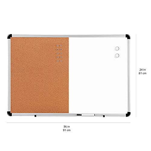 Amazon Basics Magnetic Dry Erase Whiteboard & Cork Board Combo, Wall Mounted for Home, Office and Classroom, Aluminum Frame, 36" x 24", White/Yellow