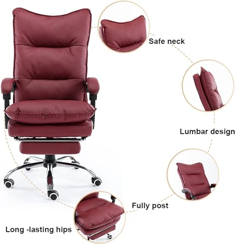 Office Chair Reclining Chair with Footrest,Leather Chair,High Back Executive Chair Lumbar Support,with 170° Backrest Tilt Function(Color:Red)