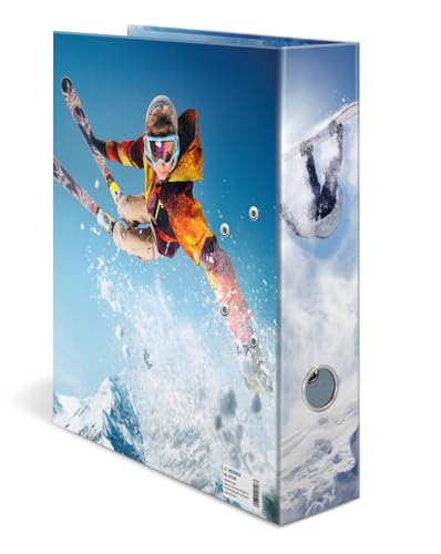 HERMA A4 Lever Arch File Winter Sports, Pack of 5, 70mm Spine, Heavy Duty Folder with Sport Motif, Glossy Finish & Inner Print, Kids Ring Binder, Archiving Folder & Storage File Organizer