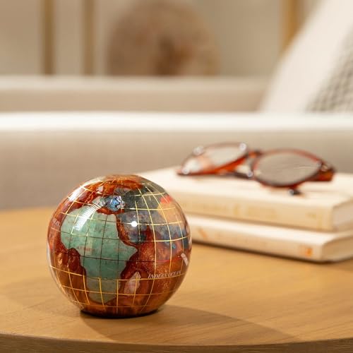 KALIFANO 3" (Gemstone Globe Paperweight with Copper Color Opalite Ocean Color