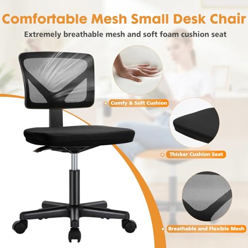 SYBESTE Mesh Office Chair with Lumbar Support – Armless Low Back Computer Chair with Wheels, Adjustable Height & 360° Swivel, Ergonomic Rolling Desk Chair for Home & Office (Pink)