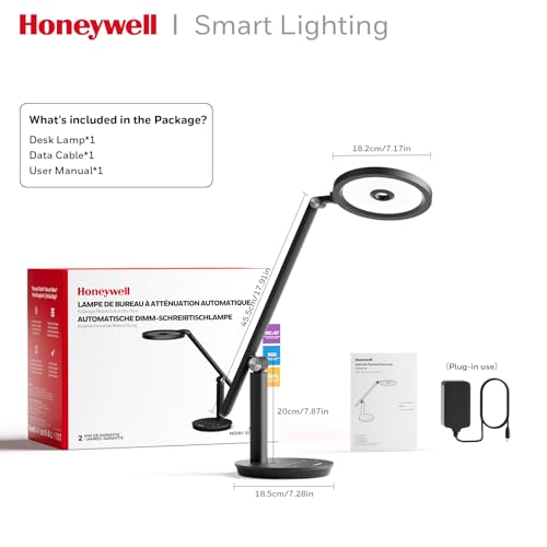 Honeywell H6 Desk Lamp for Home Office, Dimmable Reading Table Light, Black