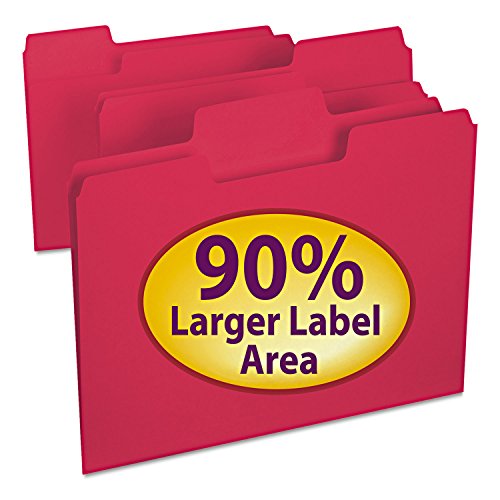 Smead 11983 SuperTab Colored File Folders 1/3 Cut Letter Red 100/Box