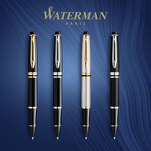 Waterman Expert RollerBall Pen Gloss Black with Chrome Trim Fine Point Black Ink Gift Box