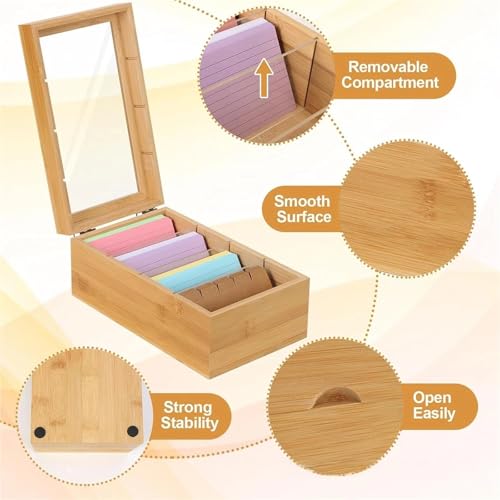 2pcs Wooden Flip Top Recipe Card Box with Dividers for 3x5 Index Cards