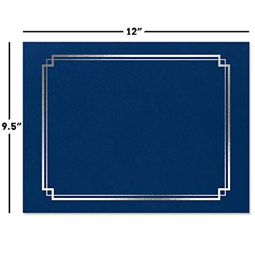 Classic Blue & Silver Certificate Folders - Pack of 25, Linen Cover 80 lb. Stock, Folded, Die-Cut Corners, for Office, Business Awards, Graduation, School Diploma Holder, 9-1/2 x 12 inches