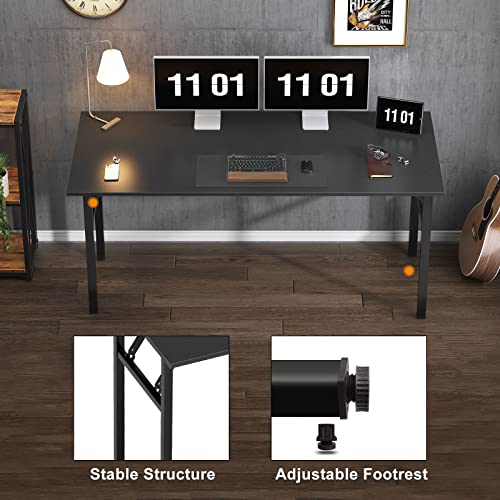 Need Large Folding Computer Desk, 62 Inch Writing Table, Metal Frame, Black