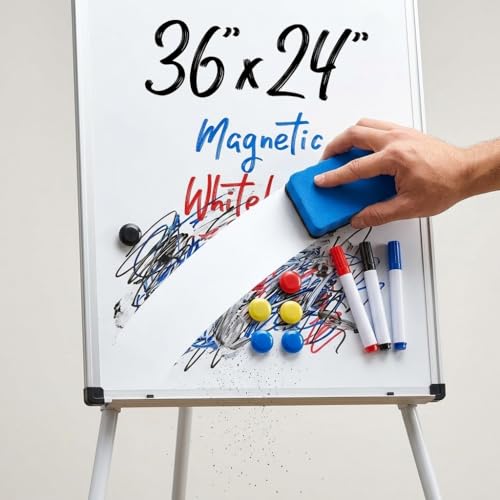 Large Whiteboard Easel with Stand - Rolling Dry Erase Board on Wheels for Classroom, Office & Home - Magnetic White Board for Presentations, Weekly Planning & Task Management