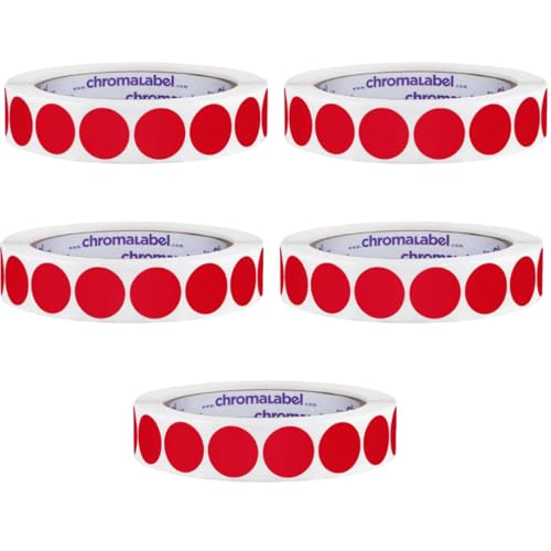 ChromaLabel Red Dot Stickers, 3/4 Inch, 1000/Roll Case of 5
